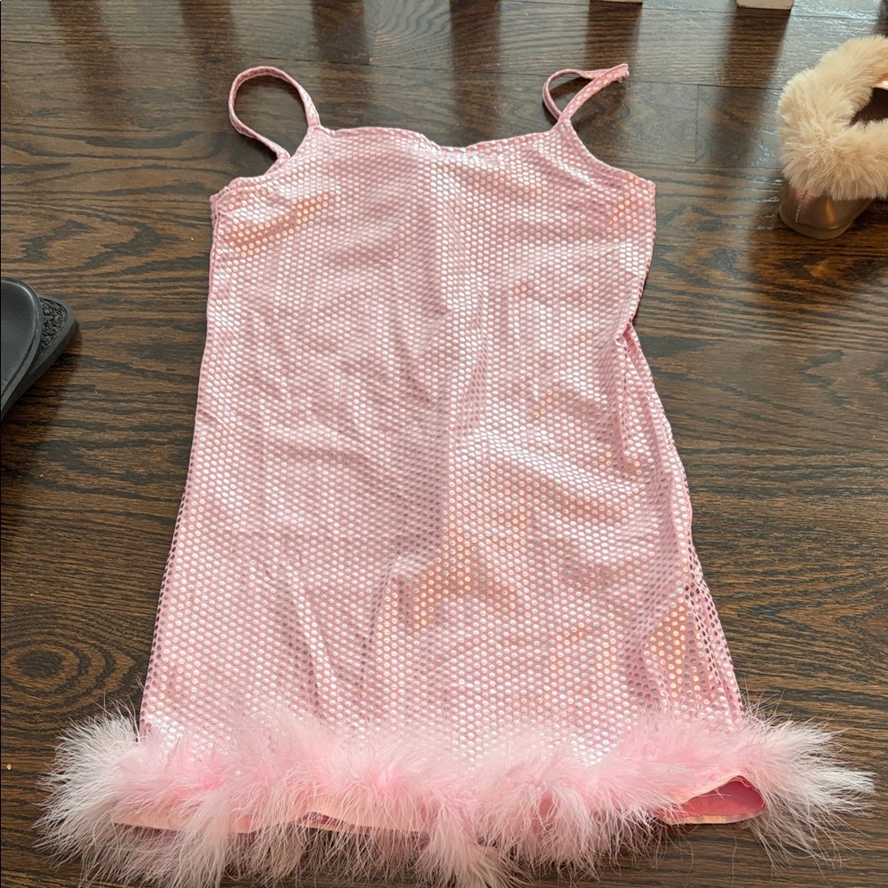 Pink fur trimmed dress NWOT
